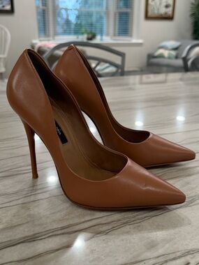 BCBGMaxAzria Tan Pointed-Toe Stiletto Pumps